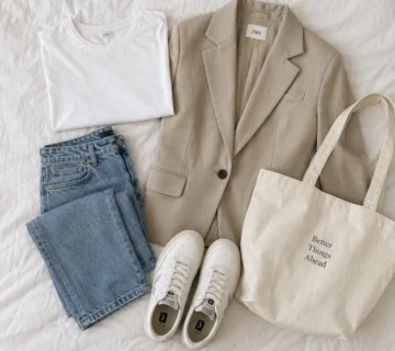 capsule wardrobe essentials flat lay of neutral clothing