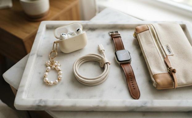 finishing aesthetic tech accessories: charms cables bands and pouch