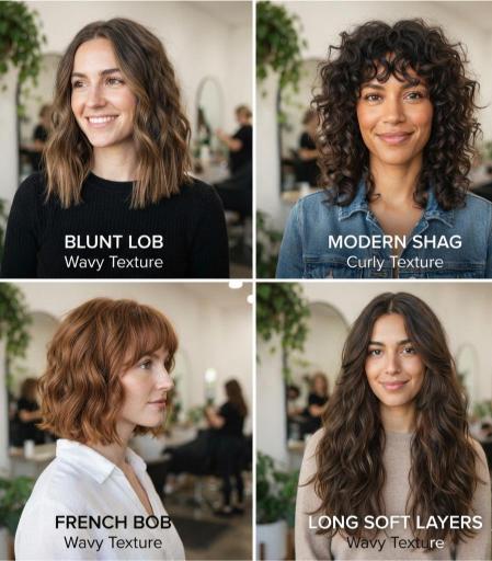 four low maintenance haircuts: lob shag French bob and long layers