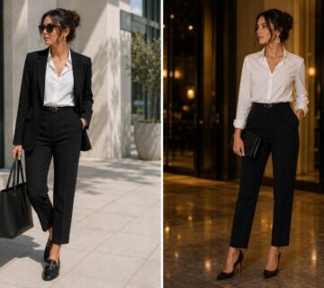 day to night outfit transformation using one basic look