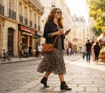 summer to fall outfit transition with sundress denim jacket and boots