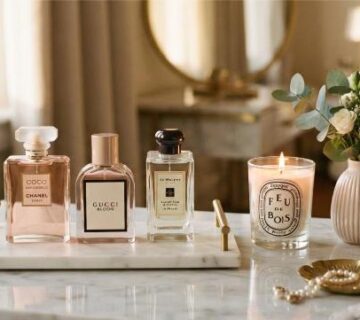 how to choose a signature scent with perfume bottles on a vanity