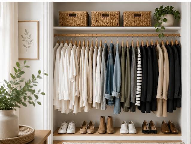 organized minimalist closet with capsule wardrobe essentials
