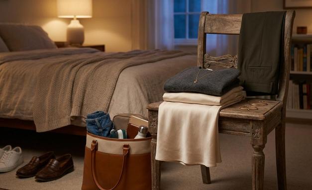 outfit and bag laid out the night before for a quick morning routine