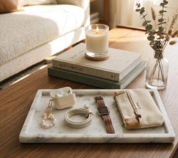 how to style a coffee table with books tray and decor