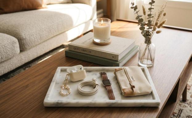 how to style a coffee table with books tray and decor