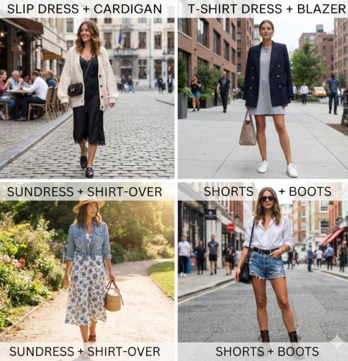 four summer to fall outfit formulas with transitional layers
