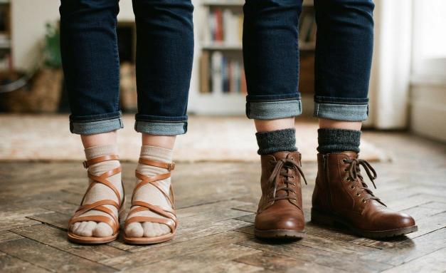 swapping sandals for ankle boots in a summer to fall outfit transition