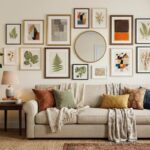 easy DIY wall art gallery wall above a neutral sofa