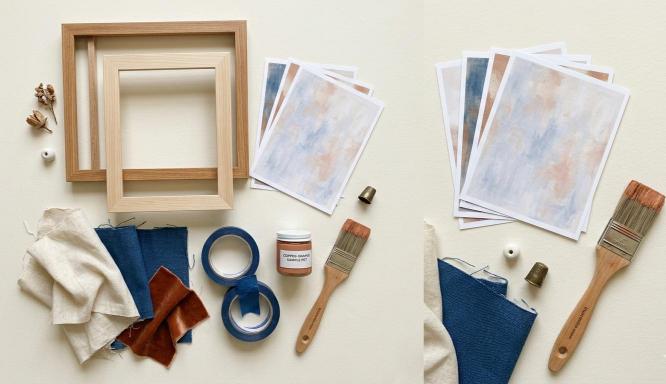 easy DIY wall art supplies: frames printables fabric and paint