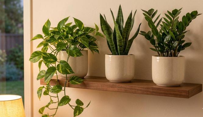 low maintenance indoor plants best beginner houseplants: low maintenance indoor plants on a styled shelf