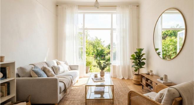 small space decorating hacks small space decorating hacks showing a bright living room with mirrors and sheer curtains